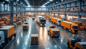 Gestion d'entrepôt automatisé avec des camions logistiques
